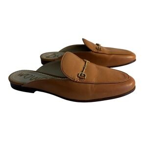 Sam Edelman Linnie Leather Mules Loafers Size 9M Tan Gold Horsebit Hardware